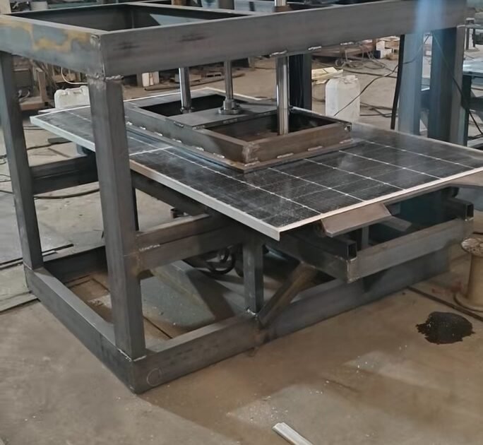 This video shows the working process of our solar panel frame removing machine. The system is designed to automatically remove the aluminum alloy frame from photovoltaic panels, providing an efficient pre-treatment step for solar panel recycling.