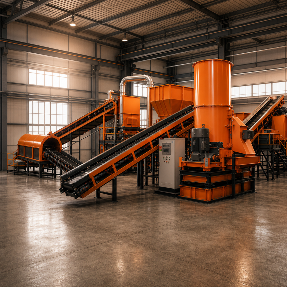 Wolfu orange solar panel recycling machine in a factory workshop