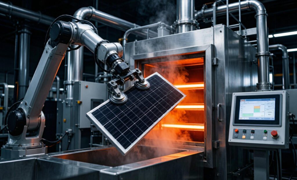 Industrial equipment for PV solar panel module recycling