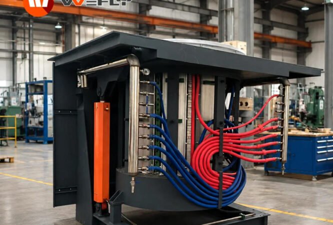WOLFU Industrial Silicon Melting Induction Furnace — molten silicon pouring during solar panel silicon recovery process