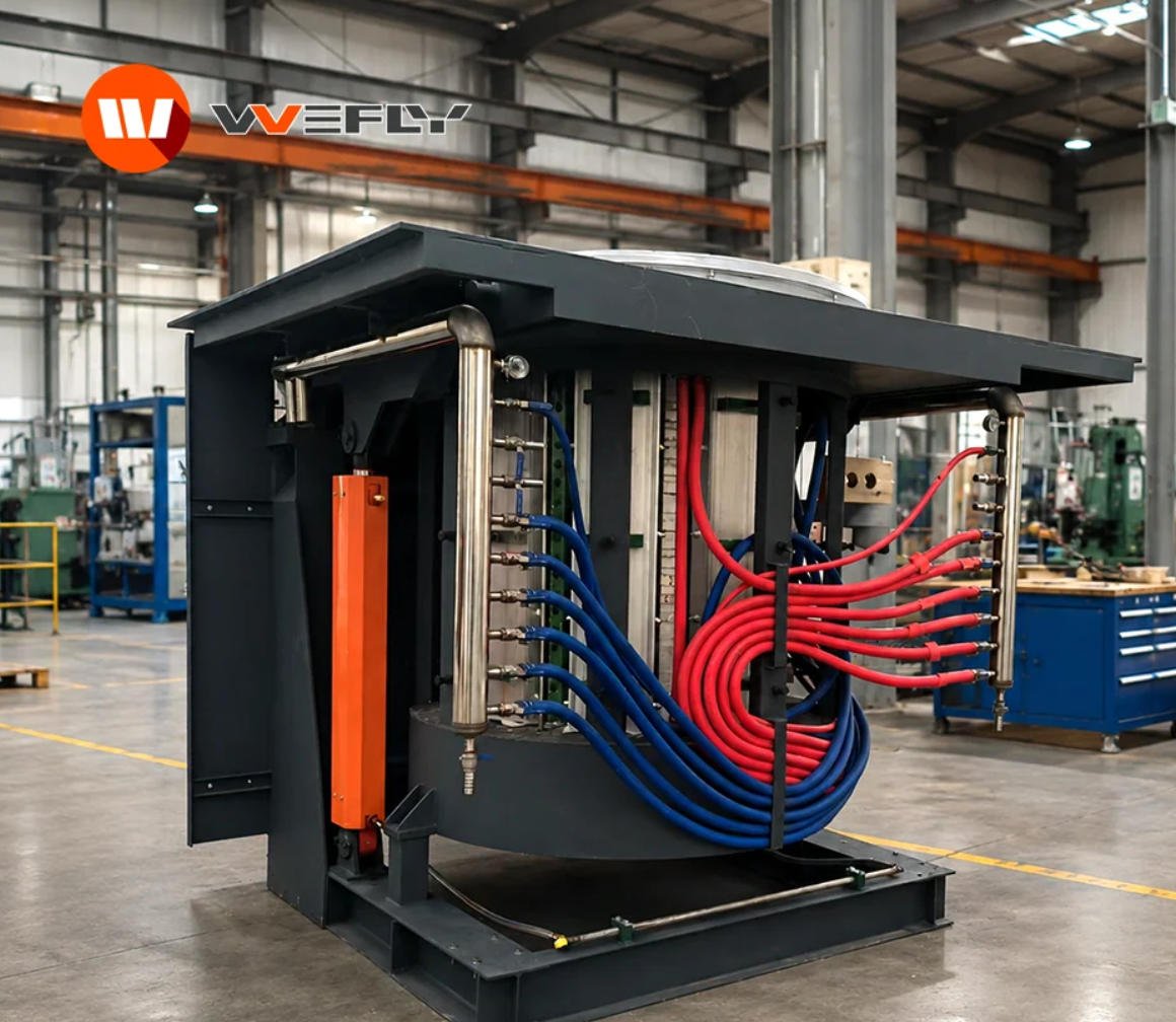 WOLFU Industrial Silicon Melting Induction Furnace — molten silicon pouring during solar panel silicon recovery process